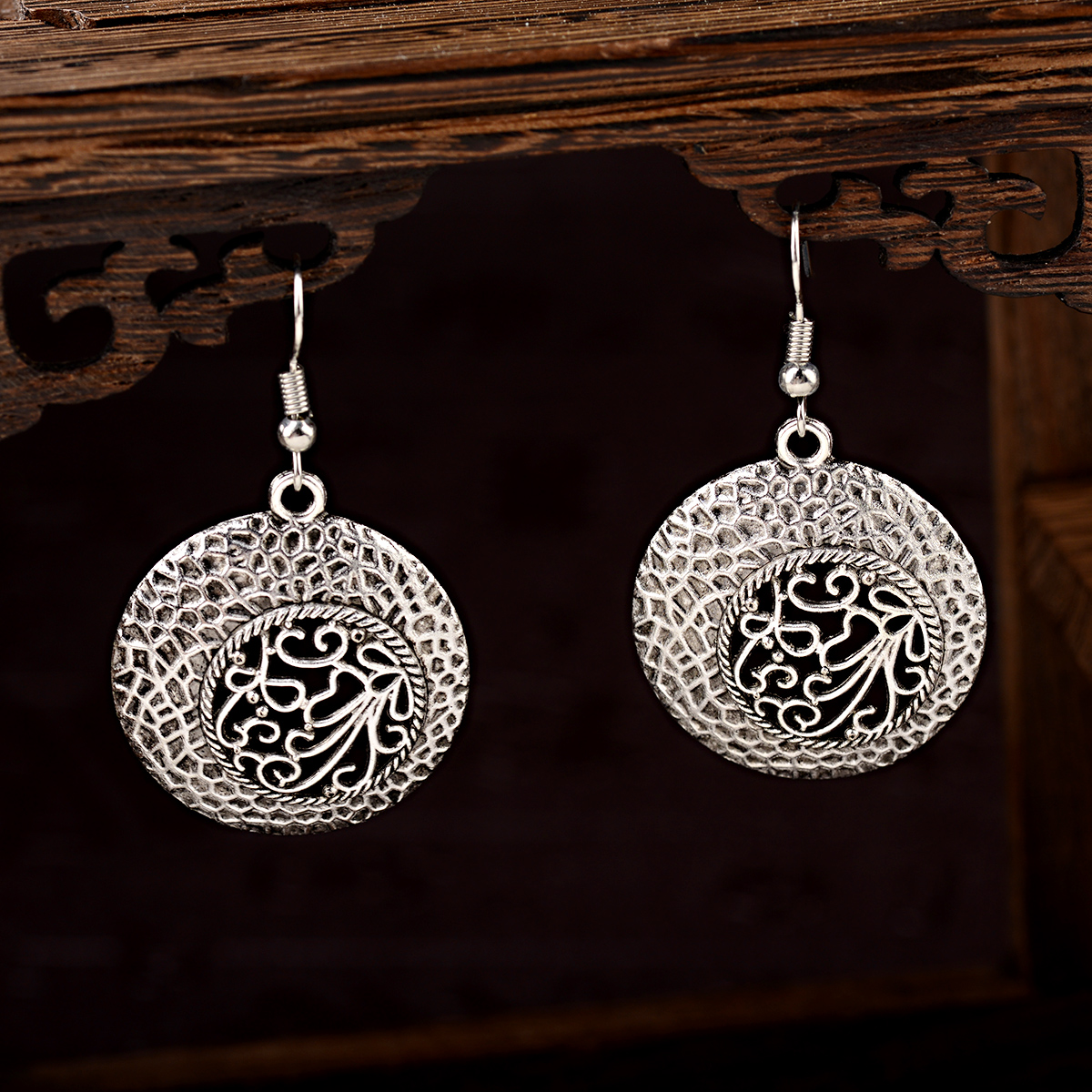 Ethnic Indian Fashion - Ethnic Silver Color Hollow Afghan Earrinngs