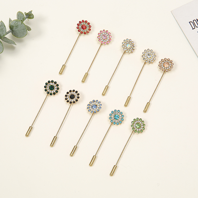 Ethnic Fashion In - Double-Layered Flower Diamond One-Word Brooch Pins